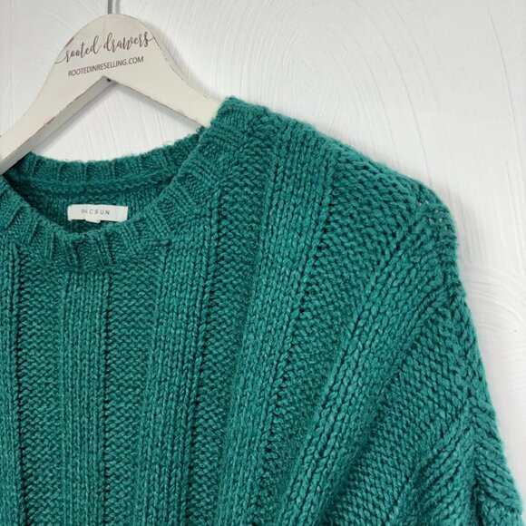 Pacsun Green Sweater Knit Long Sleeve Pullover Casual Solid Cotton Womens Size S - Picture 2 of 5